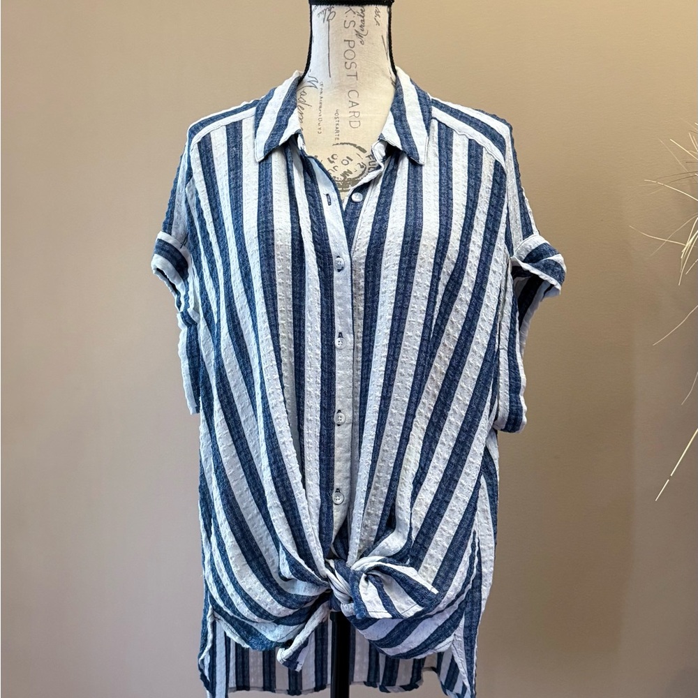 Jane and Delancey Blue and White Striped Button Down Shirt